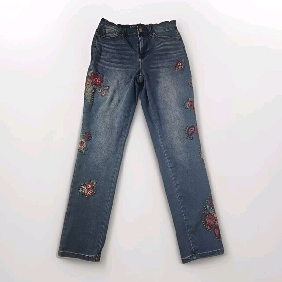 DG2 Diane Gilman Stretch Embroidered Cropped Jeans Floral Size 4P - Picture 1 of 7